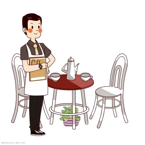 餐厅服务人员插画图片-
